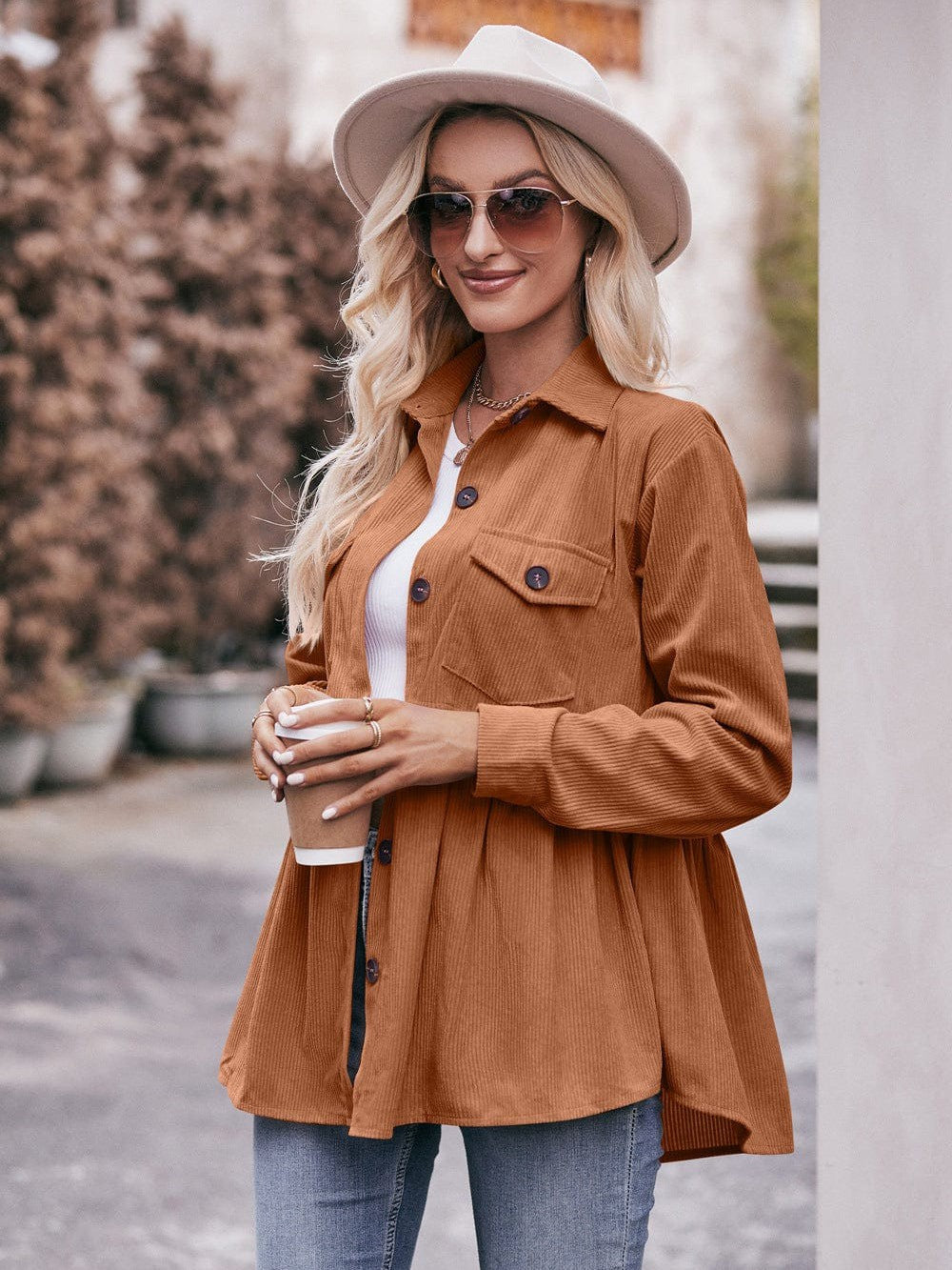 Womenswear casual babydoll corduroy shirt