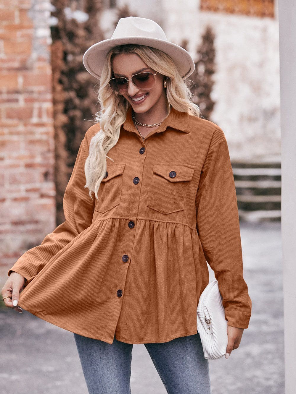 Womenswear casual babydoll corduroy shirt