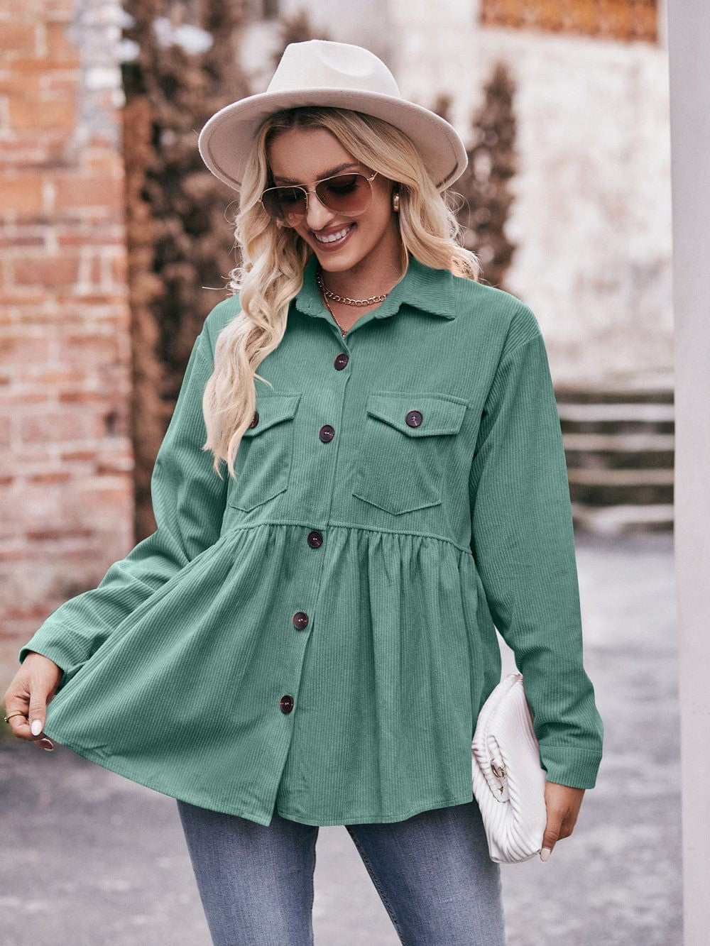 Womenswear casual babydoll corduroy shirt