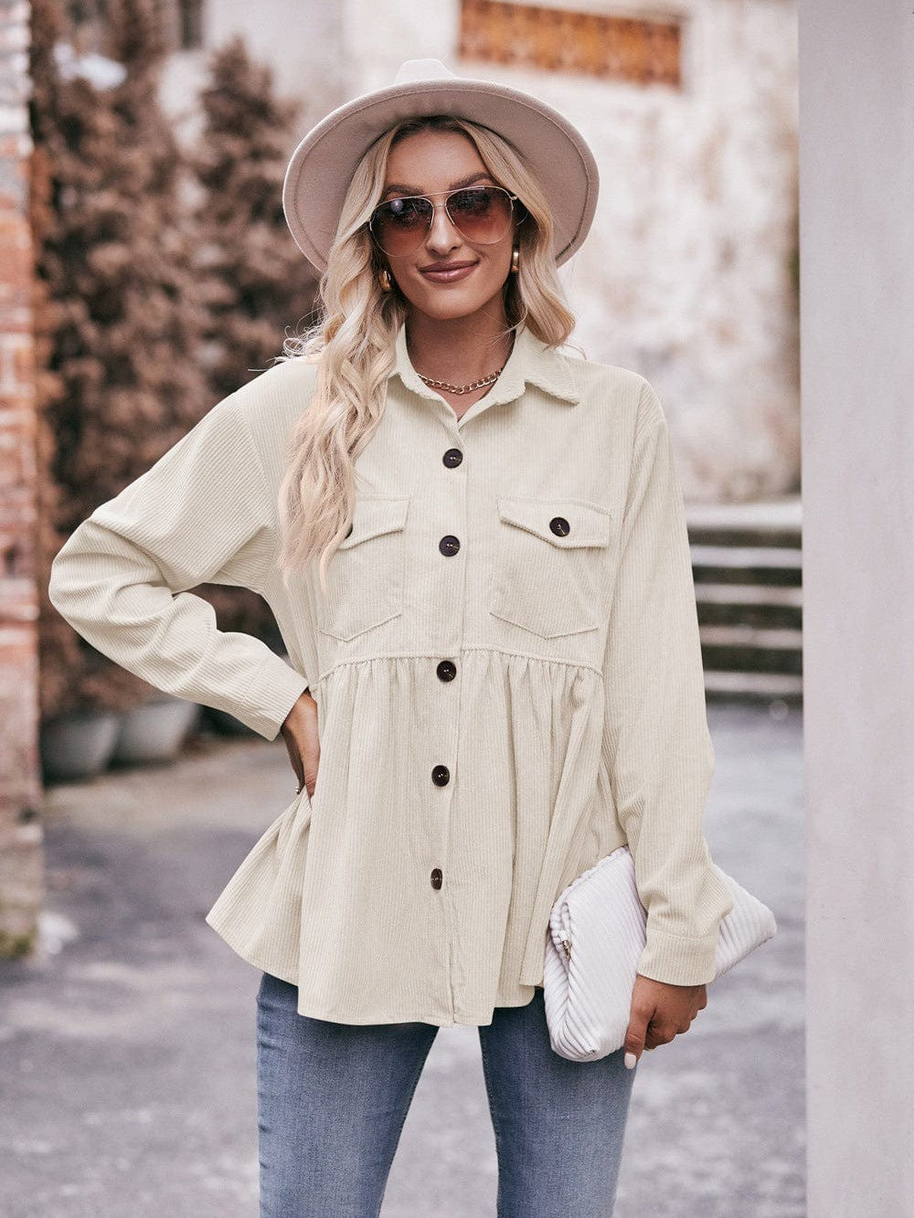 Womenswear casual babydoll corduroy shirt