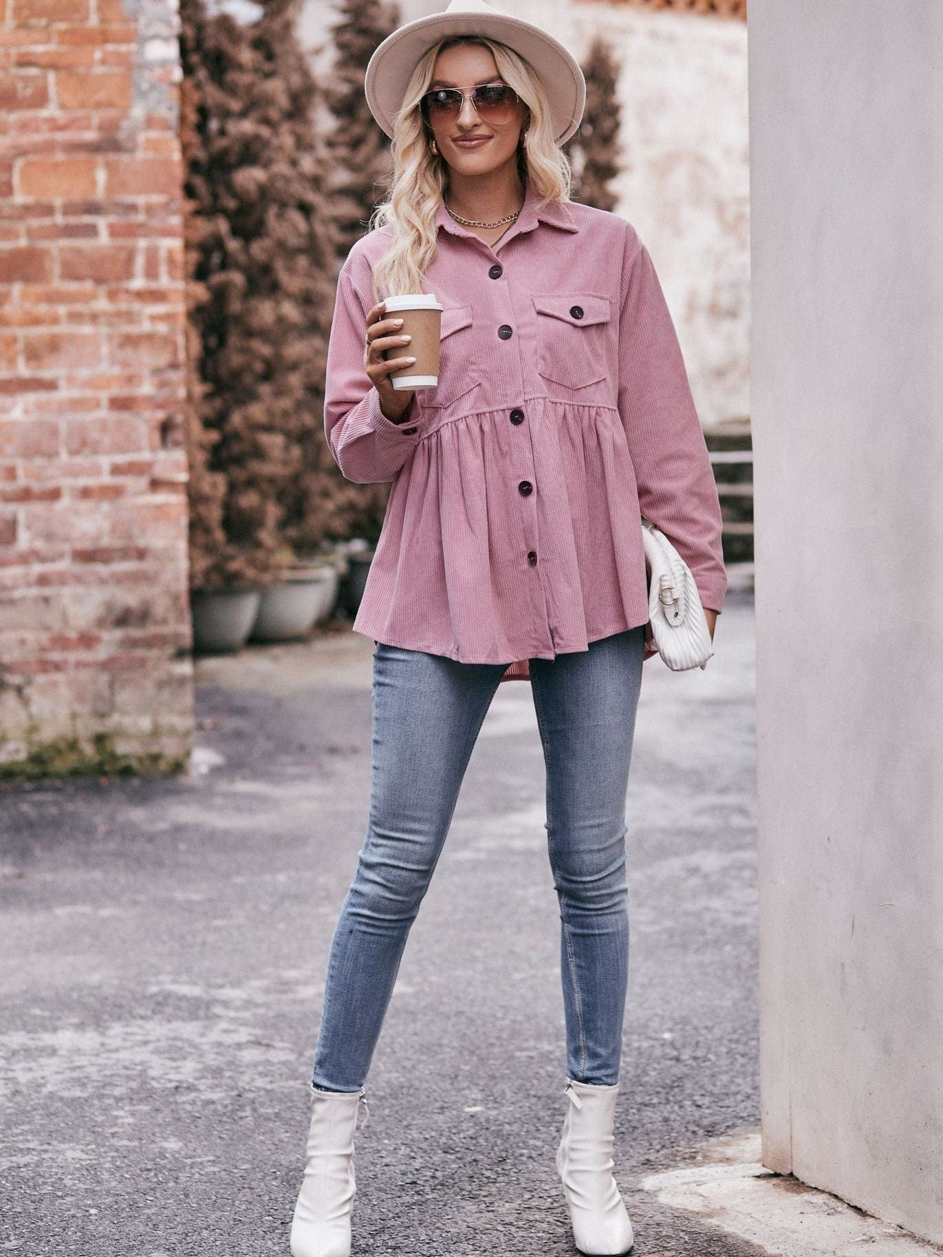 Womenswear casual babydoll corduroy shirt