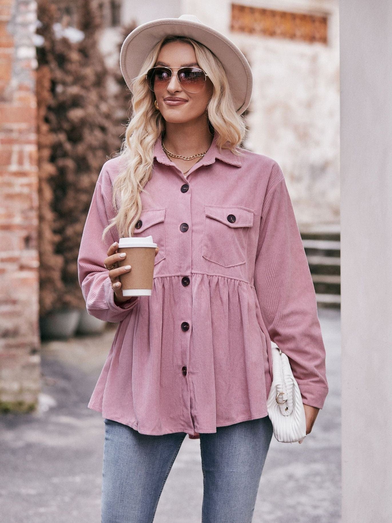 Womenswear casual babydoll corduroy shirt
