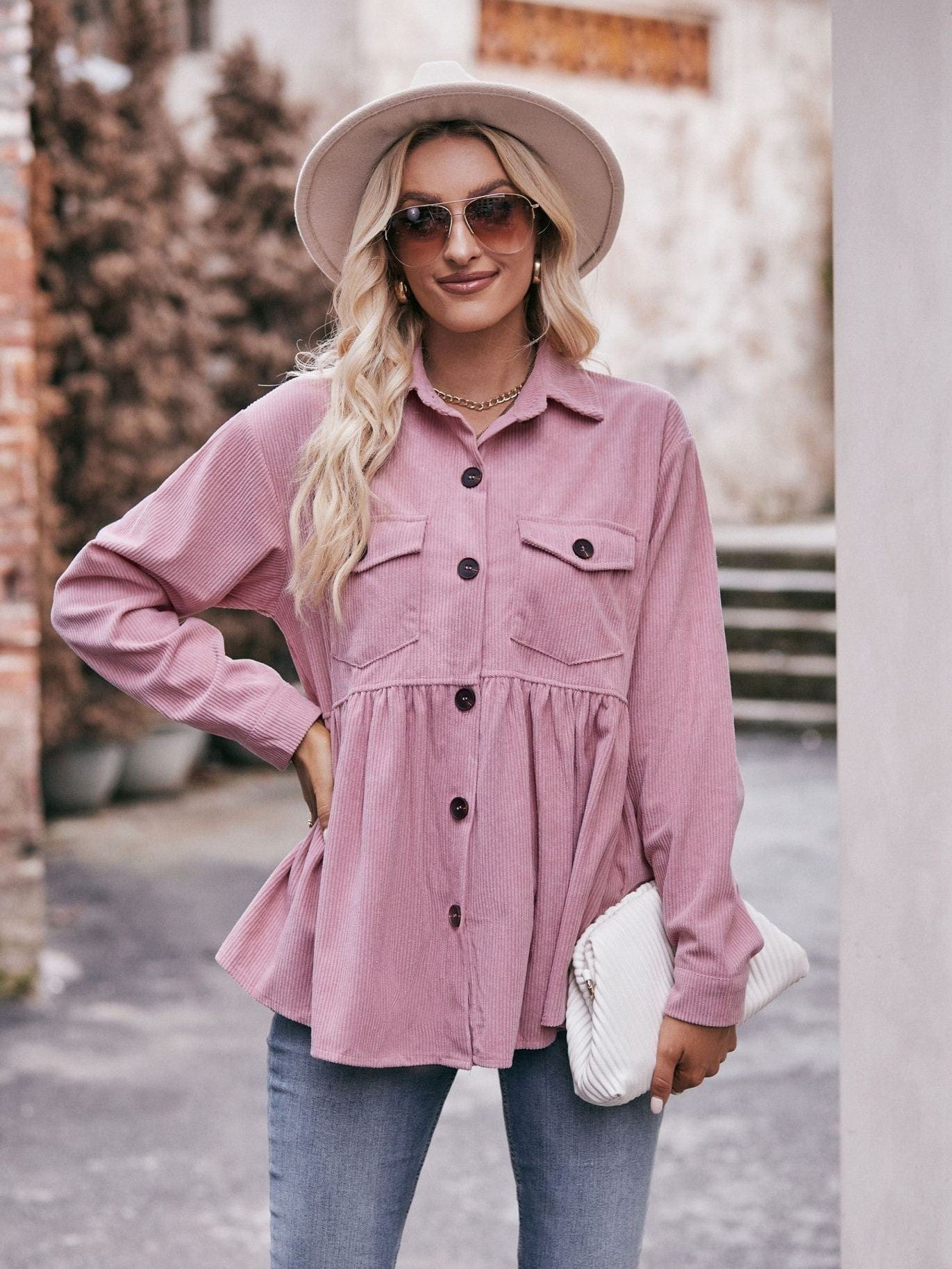 Womenswear casual babydoll corduroy shirt