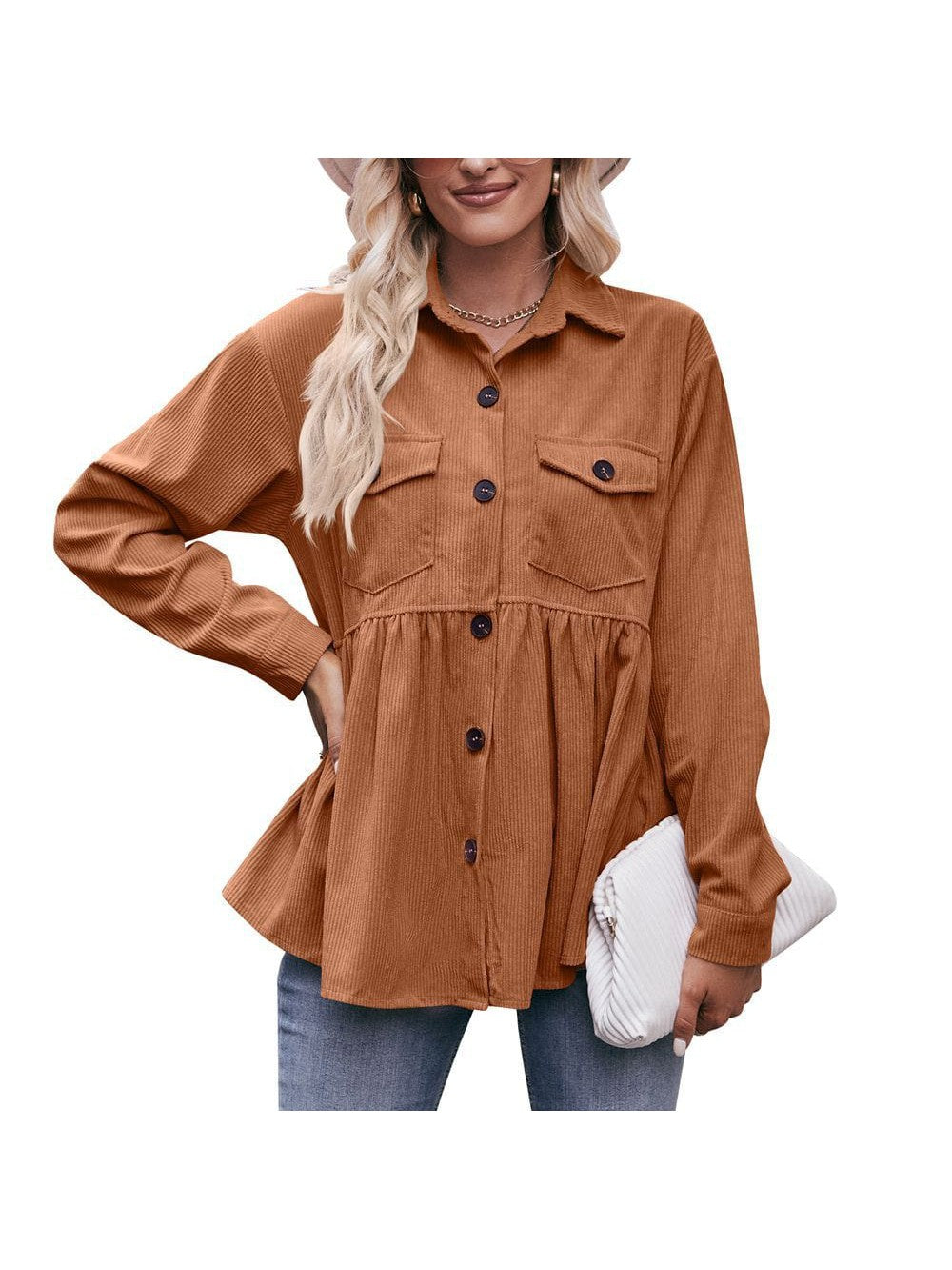 Womenswear casual babydoll corduroy shirt