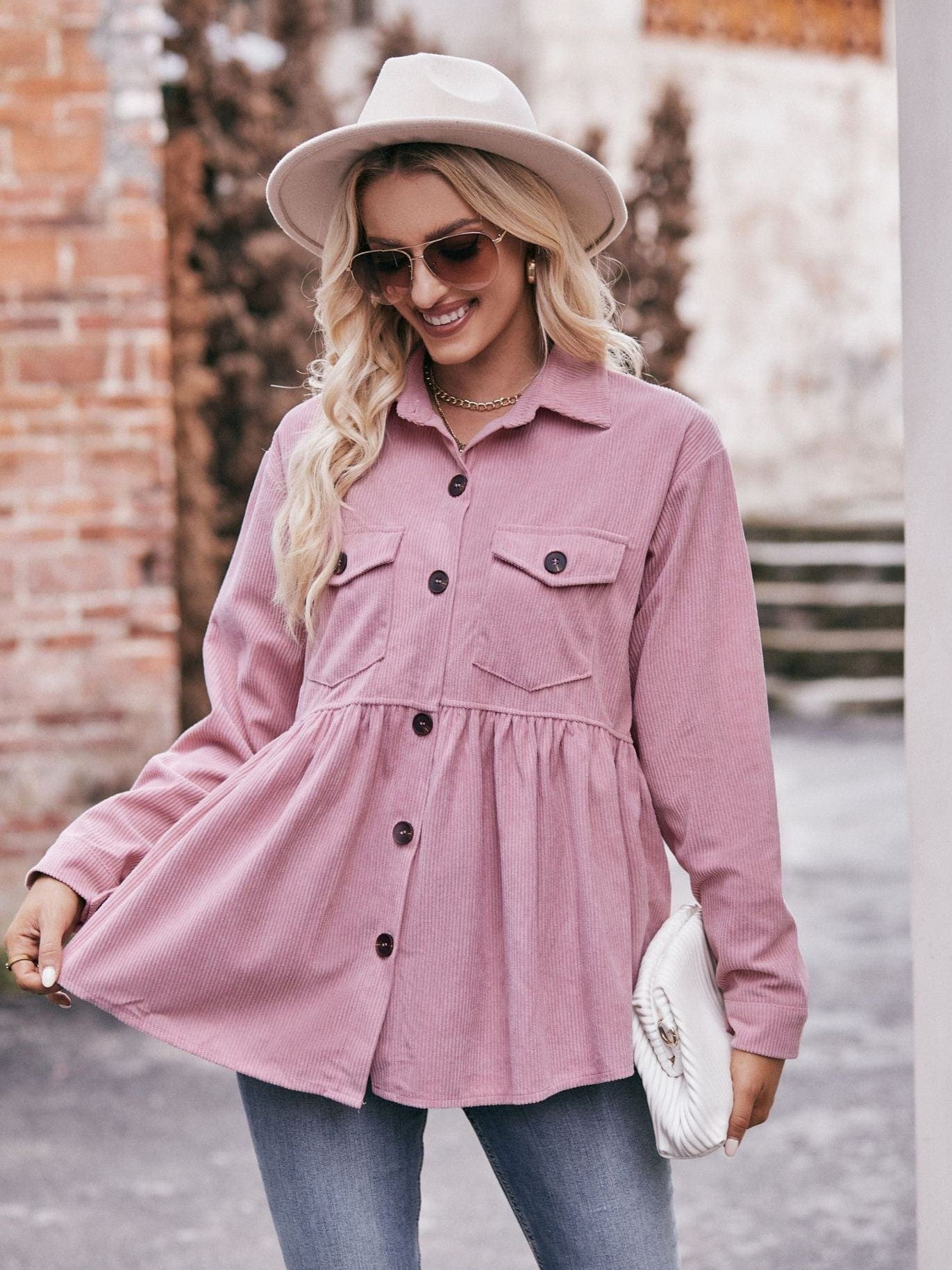 Womenswear casual babydoll corduroy shirt
