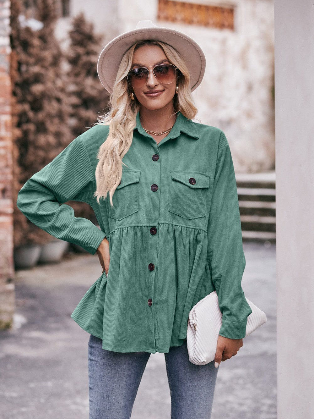 Womenswear casual babydoll corduroy shirt
