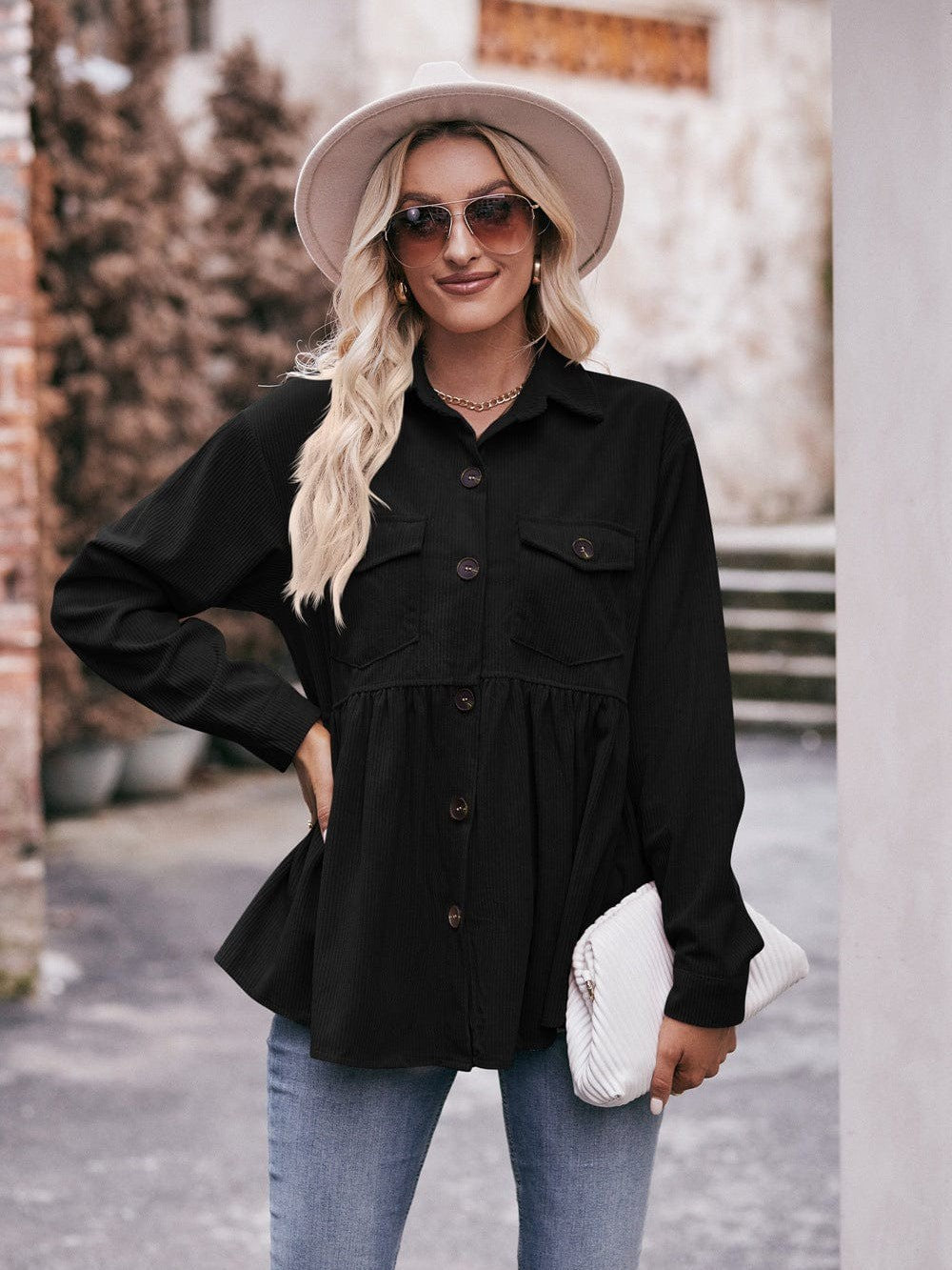 Womenswear casual babydoll corduroy shirt