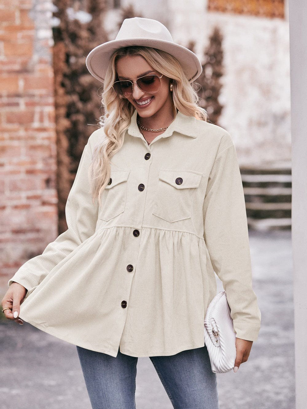 Womenswear casual babydoll corduroy shirt