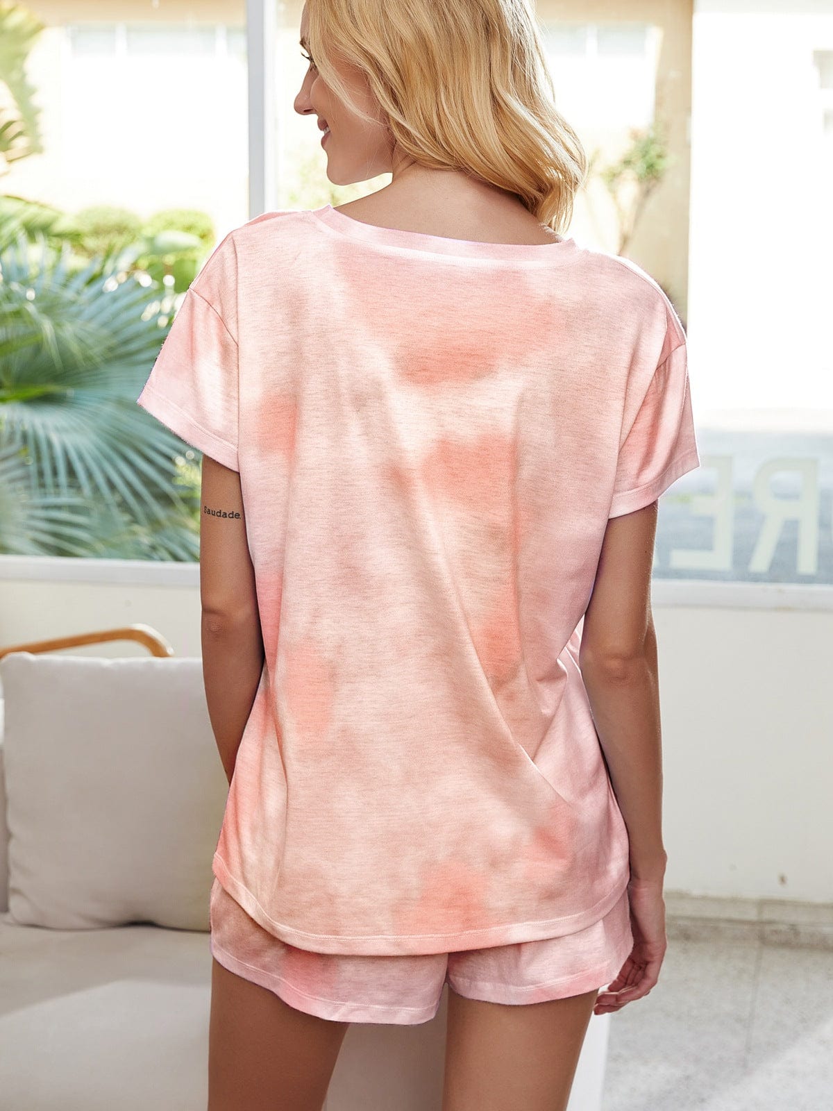 Womenswear tie-dye short-sleeved pajamas home service suit