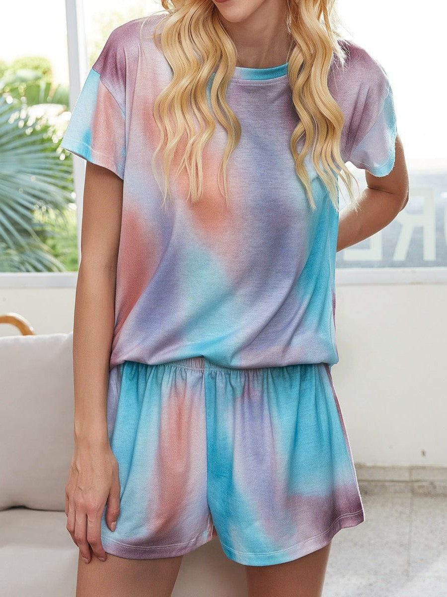 Womenswear tie-dye short-sleeved pajamas home service suit