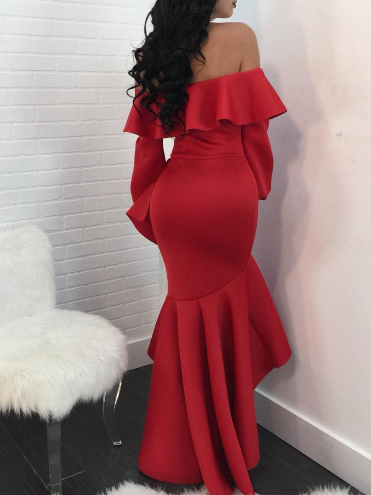 Wrapped One-Shoulder Ruffled Long Sleeve Dress
