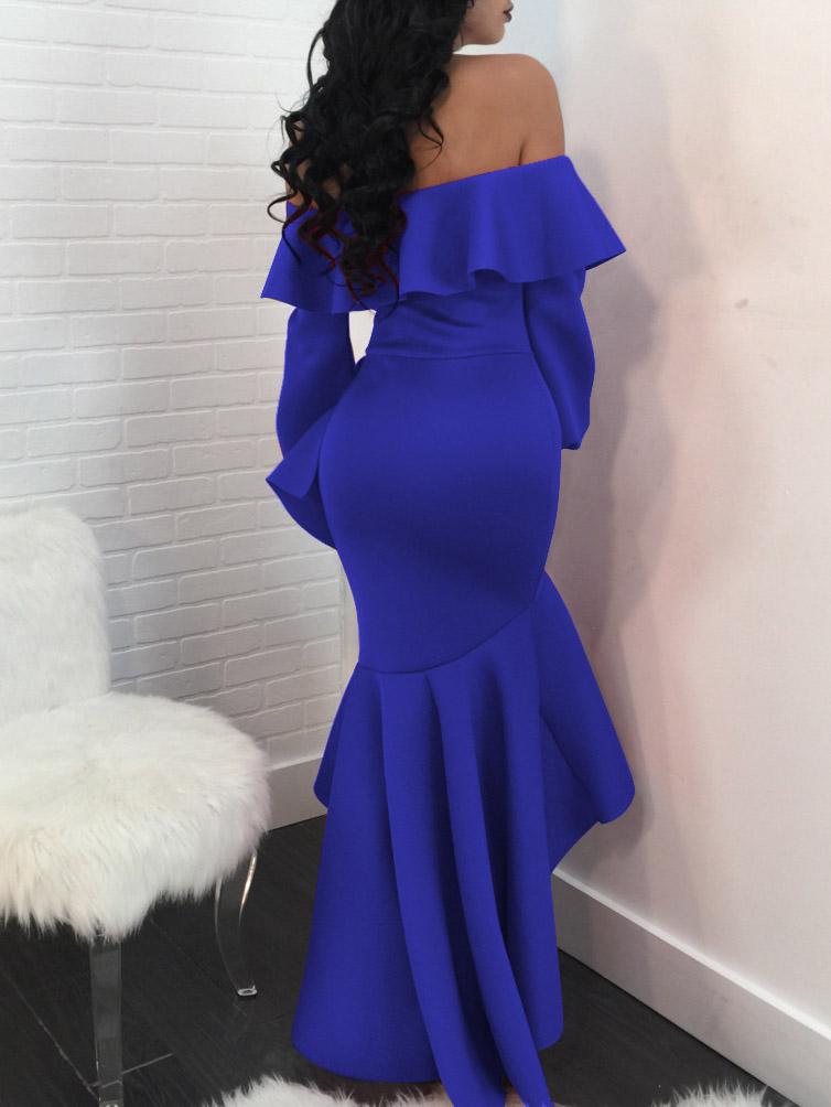 Wrapped One-Shoulder Ruffled Long Sleeve Dress