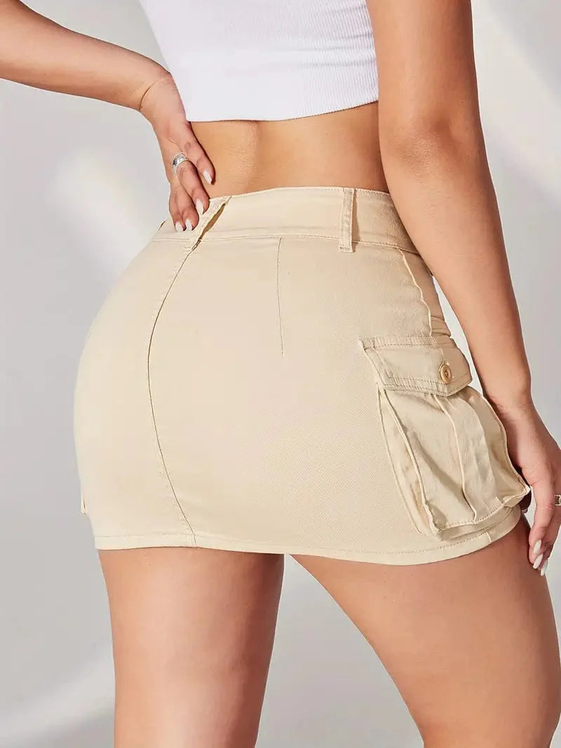 Y2K & Kpop Style Denim Skirt with Double Button Closure and Flap Pockets