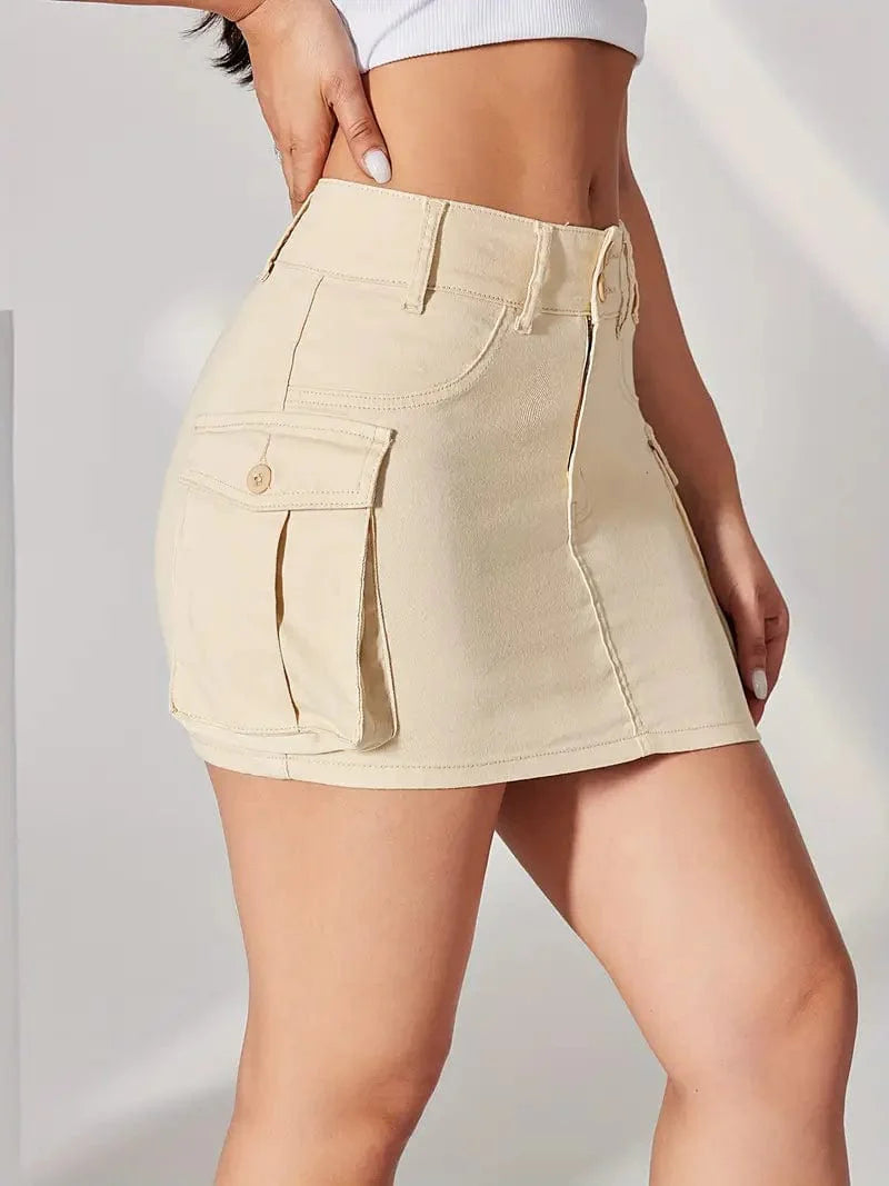 Y2K & Kpop Style Denim Skirt with Double Button Closure and Flap Pockets