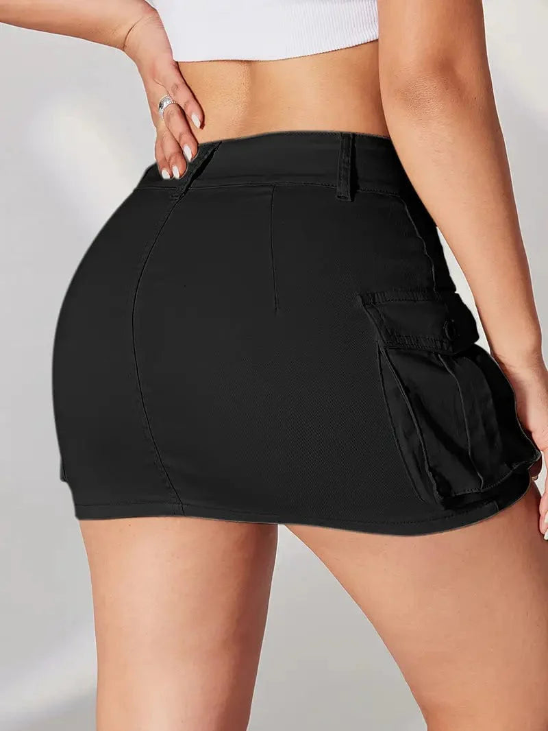 Y2K & Kpop Style Denim Skirt with Double Button Closure and Flap Pockets