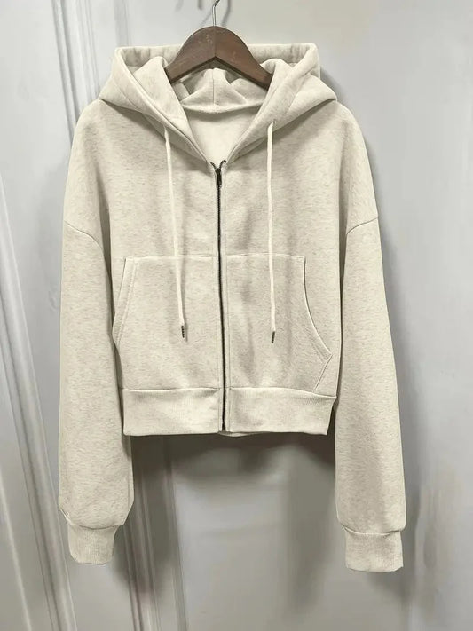 Zip Up Drawstring Hoodie with Pocket, Women's Casual Hooded Sweatshirt