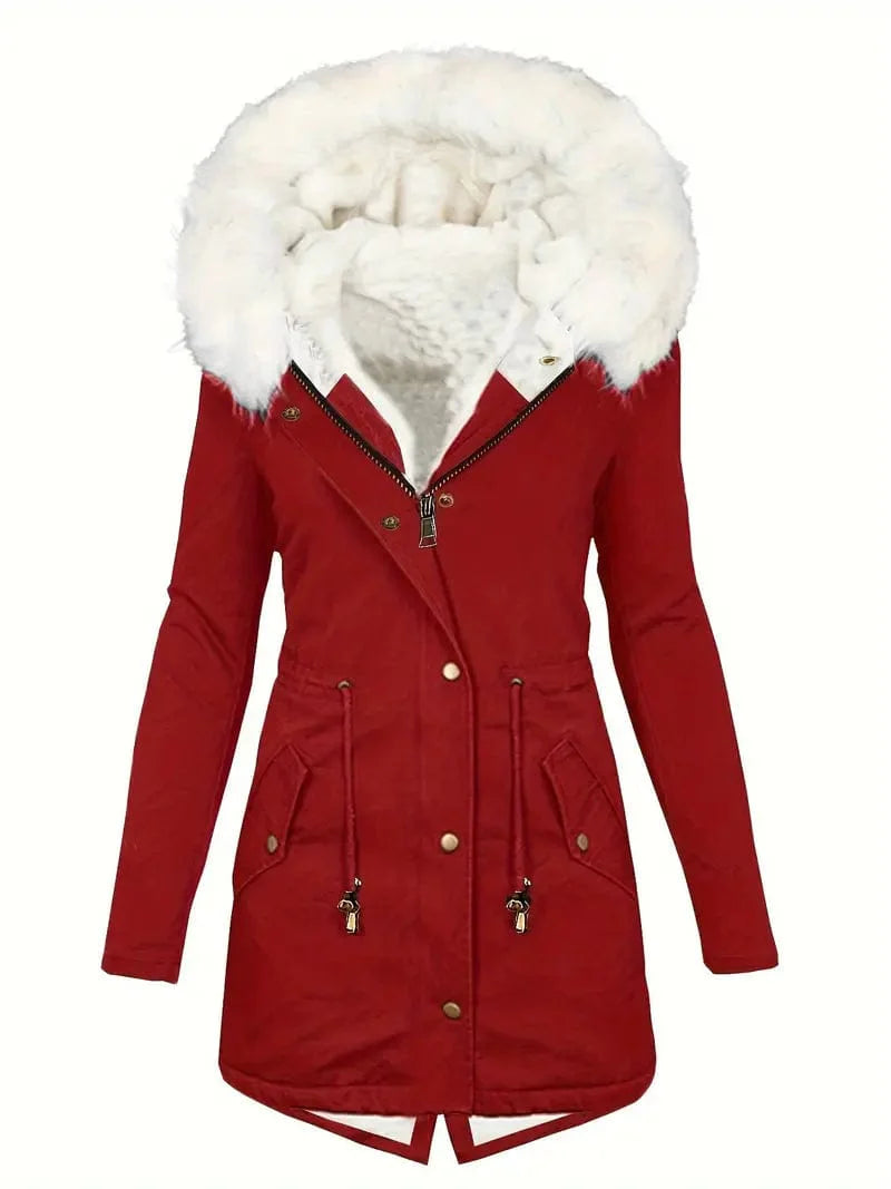 Zip-Up Faux Fur Hood Parka Coat with Thermal Lining