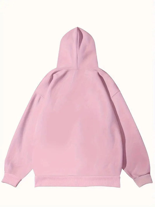 Zip Up Hoodie with Letter Print, Long Sleeve Casual Sweatshirt with Pocket for Women