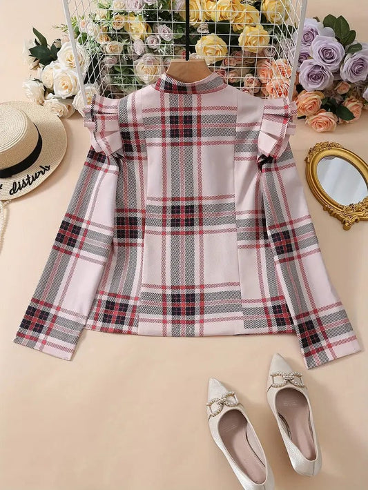 Zip Up Plaid Jacket for Women, Stylish Long Sleeve Spring & Fall Outerwear